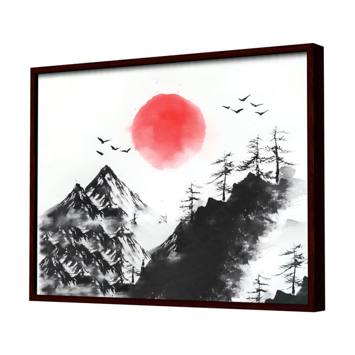 Serene Mountain View Wall Art, Dark Frame