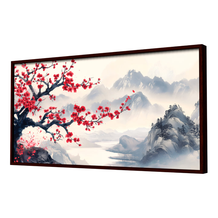 Radiant Red Flowers Wall Art, Dark Frame