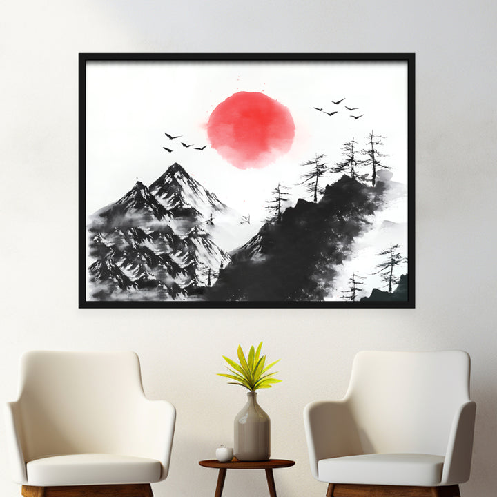 Serene Mountain View Wall Art, Mockup