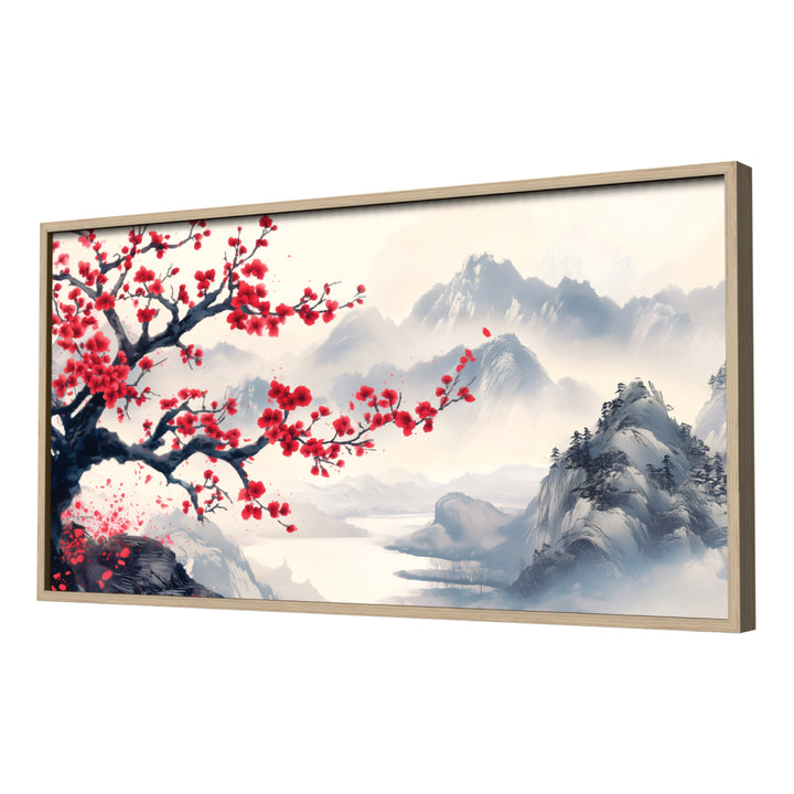 Radiant Red Flowers Wall Art, Neutral Frame