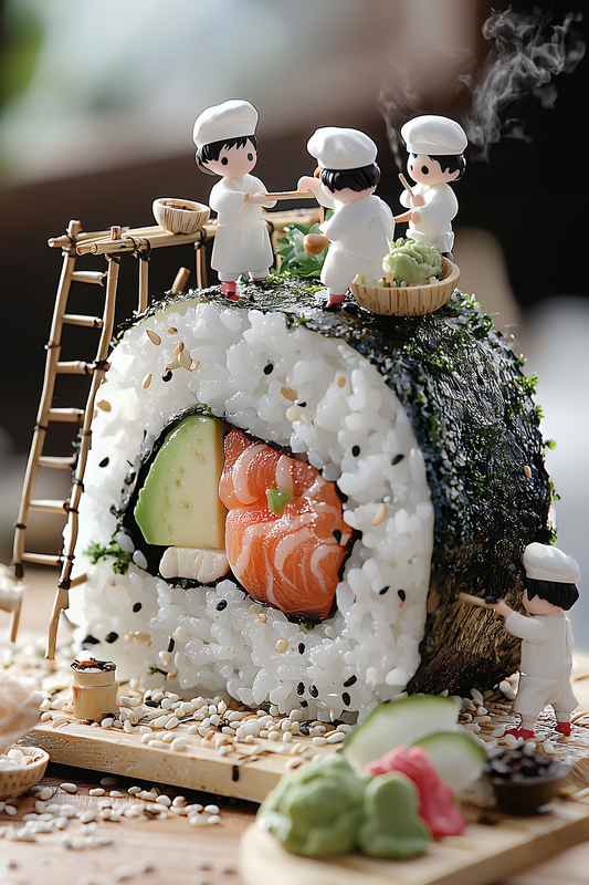 Sushi Scene in Miniature Wall Art, Front