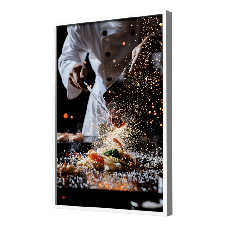 Teppanyaki King Wall Art, White Frame