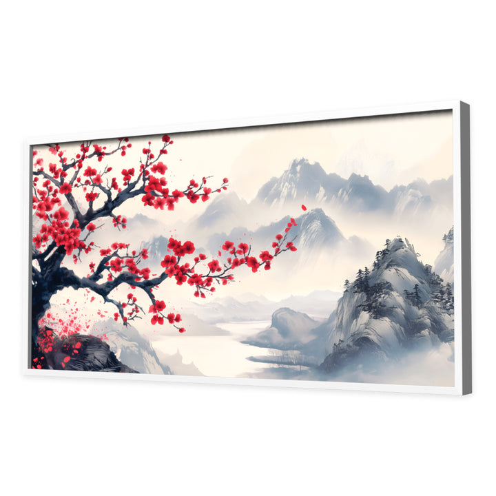 Radiant Red Flowers Wall Art, White Frame
