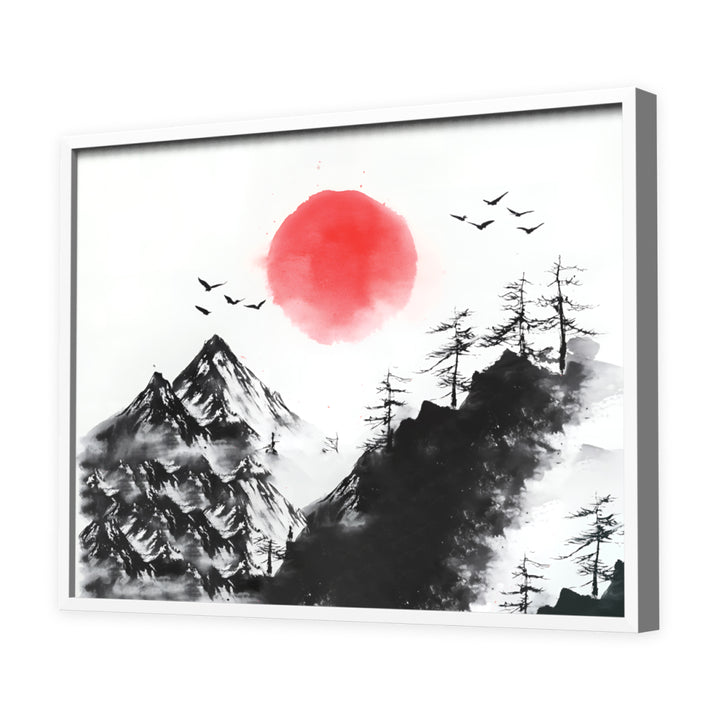 Serene Mountain View Wall Art, White Frame